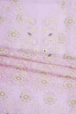 Srajann Hand Embroided Cream Organza Lucknowi Chikankari Unstitched Kurta Dupatta Set (SLC1728) - Image 9