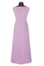 Srajann Hand Embroided Pink Organza Lucknowi Chikankari Unstitched Kurta Dupatta Set (SLC1755) - Image 2