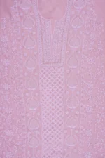 Srajann Hand Embroided Pink Organza Lucknowi Chikankari Unstitched Kurta Dupatta Set (SLC1755) - Image 6