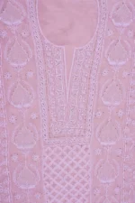 Srajann Hand Embroided Pink Organza Lucknowi Chikankari Unstitched Kurta Dupatta Set (SLC1755) - Image 7