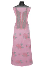 Srajann Hand Embroided Peach Organza Lucknowi Chikankari Unstitched Kurta Dupatta Set (SLC1743) - Image 2