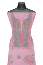 Srajann Hand Embroided Peach Organza Lucknowi Chikankari Unstitched Kurta Dupatta Set (SLC1743) - Image 3