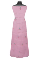 Srajann Hand Embroided Peach Organza Lucknowi Chikankari Unstitched Kurta Dupatta Set (SLC1743) - Image 5