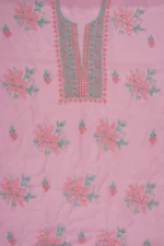 Srajann Hand Embroided Peach Organza Lucknowi Chikankari Unstitched Kurta Dupatta Set (SLC1743) - Image 6