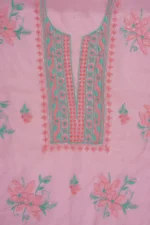 Srajann Hand Embroided Peach Organza Lucknowi Chikankari Unstitched Kurta Dupatta Set (SLC1743) - Image 7