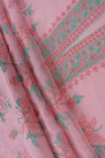 Srajann Hand Embroided Peach Organza Lucknowi Chikankari Unstitched Kurta Dupatta Set