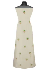 Srajann Hand Embroided Cream Organza Lucknowi Chikankari Unstitched Kurta Dupatta Set (SLC1741) - Image 5