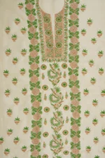 Srajann Hand Embroided Cream Organza Lucknowi Chikankari Unstitched Kurta Dupatta Set (SLC1741) - Image 6