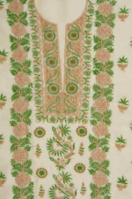 Srajann Hand Embroided Cream Organza Lucknowi Chikankari Unstitched Kurta Dupatta Set (SLC1741) - Image 7