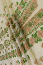 Srajann Hand Embroided Cream Organza Lucknowi Chikankari Unstitched Kurta Dupatta Set