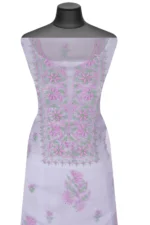 Srajann Hand Embroided Grey Organza Lucknowi Chikankari Unstitched Kurta Dupatta Set (SLC1738) - Image 4