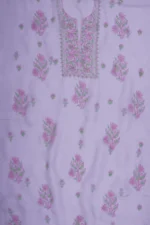 Srajann Hand Embroided Grey Organza Lucknowi Chikankari Unstitched Kurta Dupatta Set (SLC1738) - Image 6