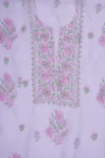 Srajann Hand Embroided Grey Organza Lucknowi Chikankari Unstitched Kurta Dupatta Set (SLC1738) - Image 7