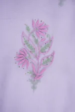 Srajann Hand Embroided Grey Organza Lucknowi Chikankari Unstitched Kurta Dupatta Set (SLC1738) - Image 8