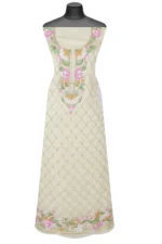 Srajann Hand Embroided Cream Organza Lucknowi Chikankari Unstitched Kurta Dupatta Set (SLC1737) - Image 2