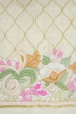 Srajann Hand Embroided Cream Organza Lucknowi Chikankari Unstitched Kurta Dupatta Set (SLC1737) - Image 7