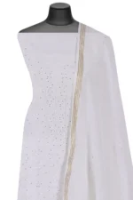 Srajann Hand Embroided white Maheshwari Lucknowi Chikankari Unstitched Kurta Dupatta Set (SLC1266) - Image 4