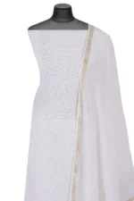 Srajann Hand Embroided white Maheshwari Lucknowi Chikankari Unstitched Kurta Dupatta Set (SLC1267) - Image 4