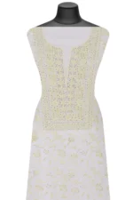 Srajann Hand Embroided Cream Maheshwari Lucknowi Chikankari Unstitched Kurta Dupatta Set (SLC1268) - Image 3
