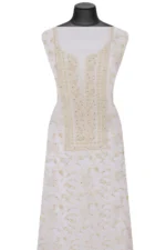 Srajann Hand Embroided Cream Maheshwari Lucknowi Chikankari Unstitched Kurta Dupatta Set (SLC1269) - Image 3