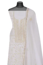 Srajann Hand Embroided Cream Maheshwari Lucknowi Chikankari Unstitched Kurta Dupatta Set (SLC1269) - Image 4