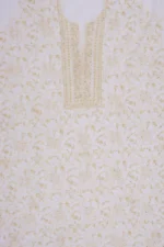 Srajann Hand Embroided Cream Maheshwari Lucknowi Chikankari Unstitched Kurta Dupatta Set (SLC1269) - Image 6