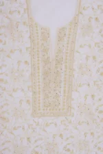 Srajann Hand Embroided Cream Maheshwari Lucknowi Chikankari Unstitched Kurta Dupatta Set (SLC1269) - Image 7
