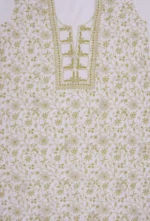 Srajann Hand Embroided white Maheshwari Lucknowi Chikankari Unstitched Kurta Dupatta Set (SLC1271) - Image 6