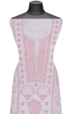 Srajann Hand Embroided white Maheshwari Lucknowi Chikankari Unstitched Kurta Dupatta Set (SLC1284) - Image 3