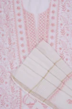 Srajann Hand Embroided white Maheshwari Lucknowi Chikankari Unstitched Kurta Dupatta Set