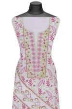 Srajann Hand Embroided white Maheshwari Lucknowi Chikankari Unstitched Kurta Dupatta Set (SLC1285) - Image 3
