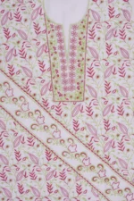 Srajann Hand Embroided white Maheshwari Lucknowi Chikankari Unstitched Kurta Dupatta Set (SLC1285) - Image 6