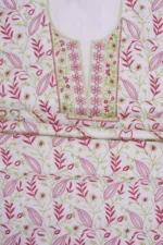 Srajann Hand Embroided white Maheshwari Lucknowi Chikankari Unstitched Kurta Dupatta Set (SLC1285) - Image 9