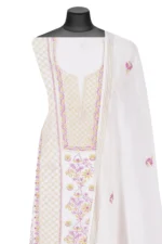 Srajann Hand Embroided white Maheshwari Lucknowi Chikankari Unstitched Kurta Dupatta Set (SLC1276) - Image 4