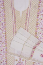 Srajann Hand Embroided white Maheshwari Lucknowi Chikankari Unstitched Kurta Dupatta Set