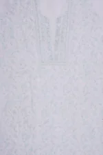 Srajann Hand Embroided white Maheshwari Lucknowi Chikankari Unstitched Kurta Dupatta Set (SLC1277) - Image 6