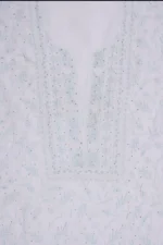 Srajann Hand Embroided white Maheshwari Lucknowi Chikankari Unstitched Kurta Dupatta Set (SLC1277) - Image 7