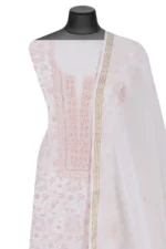 Srajann Hand Embroided white Maheshwari Lucknowi Chikankari Unstitched Kurta Dupatta Set (SLC1280) - Image 4