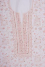 Srajann Hand Embroided white Maheshwari Lucknowi Chikankari Unstitched Kurta Dupatta Set (SLC1280) - Image 7