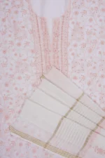 Srajann Hand Embroided white Maheshwari Lucknowi Chikankari Unstitched Kurta Dupatta Set