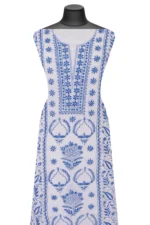 Srajann Hand Embroided white Maheshwari Lucknowi Chikankari Unstitched Kurta Dupatta Set (SLC1281) - Image 3