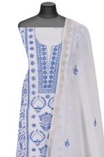 Srajann Hand Embroided white Maheshwari Lucknowi Chikankari Unstitched Kurta Dupatta Set (SLC1281) - Image 4