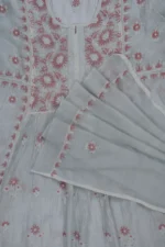 Srajann Hand Embroided Grey Mul Chanderi Lucknowi Chikankari Unstitched Kurta Dupatta Set