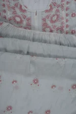 Srajann Hand Embroided Grey Mul Chanderi Lucknowi Chikankari Unstitched Kurta Dupatta Set (SLC1625) - Image 9