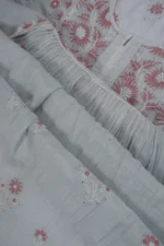 Srajann Hand Embroided Grey Mul Chanderi Lucknowi Chikankari Unstitched Kurta Dupatta Set (SLC1625) - Image 8