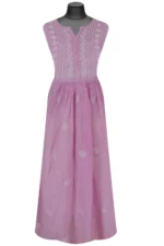 Srajann Hand Embroided Pink Mul Chanderi Lucknowi Chikankari Unstitched Kurta Dupatta Set (SLC1626) - Image 2