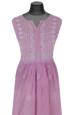 Srajann Hand Embroided Pink Mul Chanderi Lucknowi Chikankari Unstitched Kurta Dupatta Set (SLC1626) - Image 3