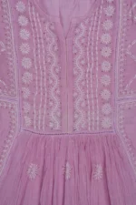 Srajann Hand Embroided Pink Mul Chanderi Lucknowi Chikankari Unstitched Kurta Dupatta Set (SLC1626) - Image 6