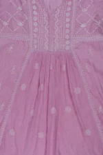 Srajann Hand Embroided Pink Mul Chanderi Lucknowi Chikankari Unstitched Kurta Dupatta Set (SLC1626) - Image 7