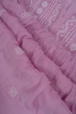 Srajann Hand Embroided Pink Mul Chanderi Lucknowi Chikankari Unstitched Kurta Dupatta Set (SLC1626) - Image 9